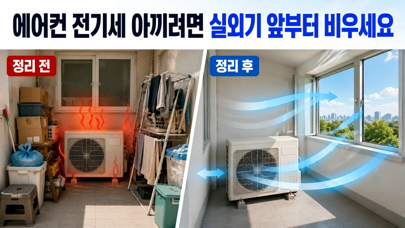 에어컨 실외기 주변 정리 전후 비교
